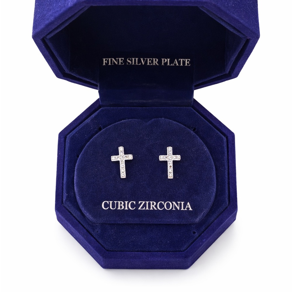 INC International Concepts Silver Cross Earrings with Cubic Zirconia